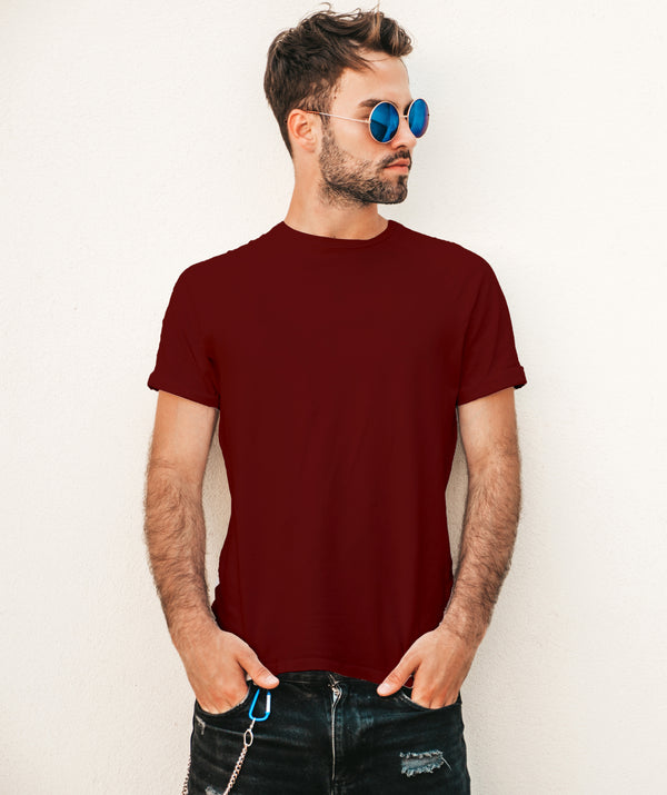 Jerdoni Maroon Plain Cotton T-Shirt