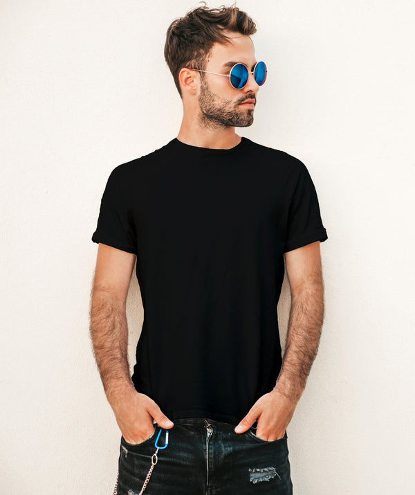 Jerdoni Black Plain Cotton T-Shirt