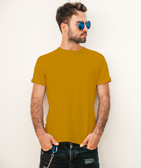 Jerdoni Yellow Brown Plain  T-Shirt